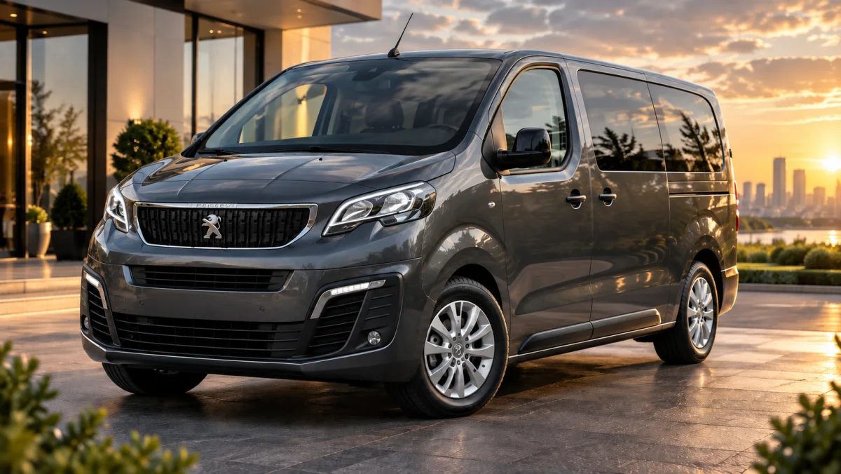 Минивэн Peugeot Traveller у современного здания